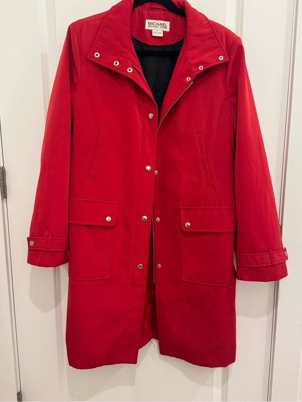 Michael Kors Red Trench Coat with Snap Front